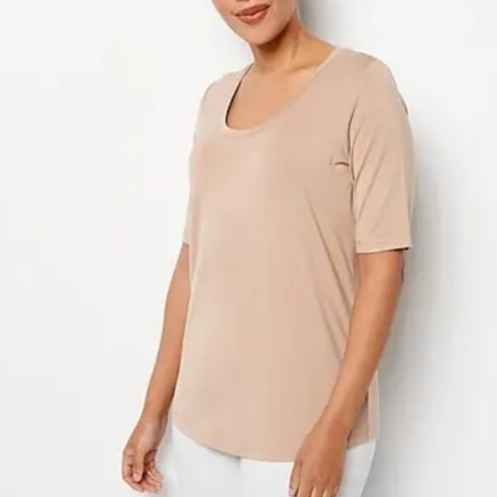 Susan GRAVER QVC Cool Fit Tan Short Sleeve Relaxed T-Shirt